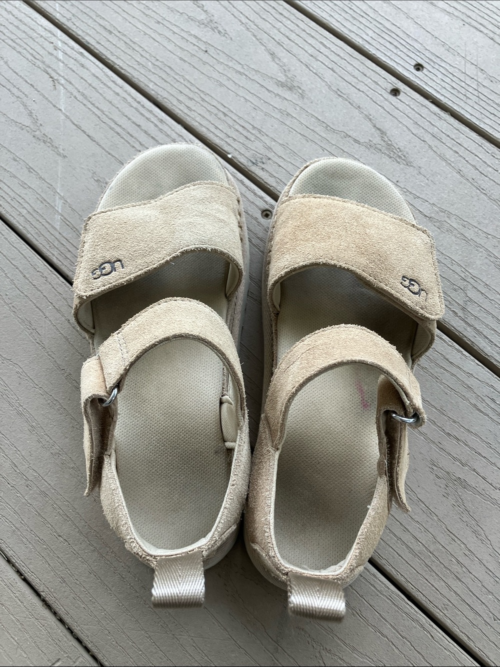 UGG Goldenstar Sandal in Light Beige Suede with Velcro Straps